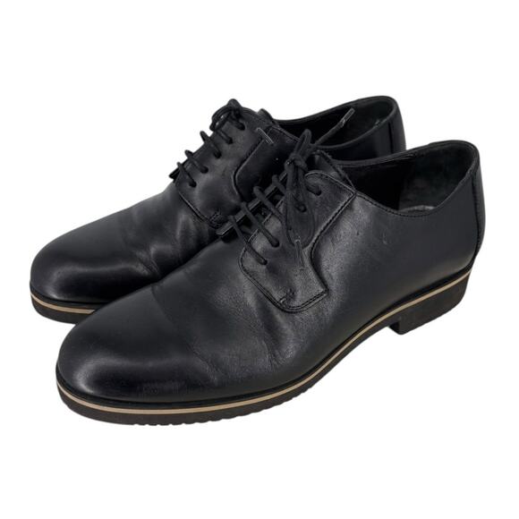 NAVYBOOT Original Womens Black Leather Derby Shoe Oxford Preppy Minimalist Sz 38 - Picture 1 of 9